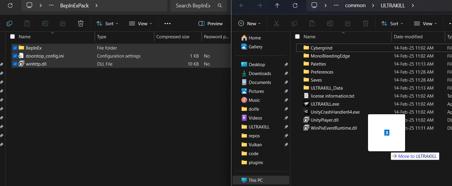A Image showing the files getting moved into the ultrakill folder