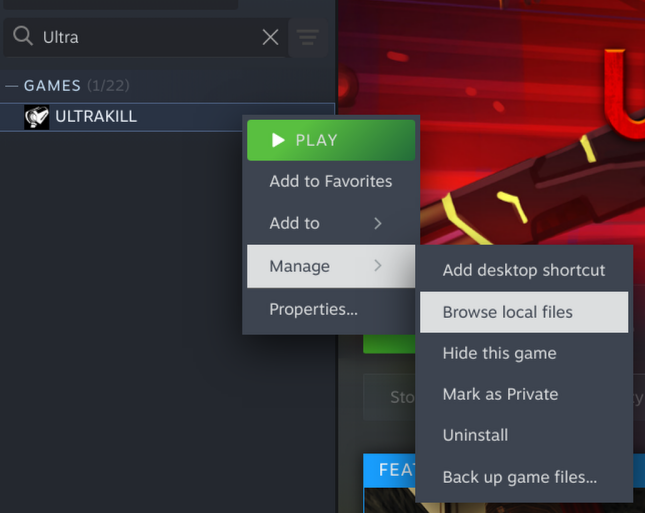 Opening Ultrakill dir via steam